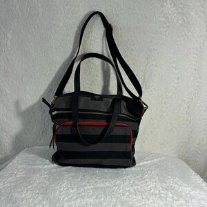 ✔️Fossil Tote, Striped Canvas, Leather Accents, Dual Handles, Long Strap
